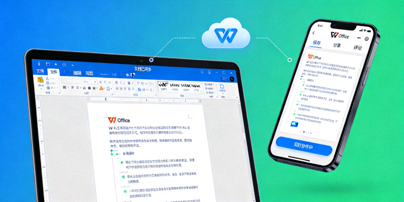 WPS Office办公软件在电脑和手机上协同工作的界面示意图